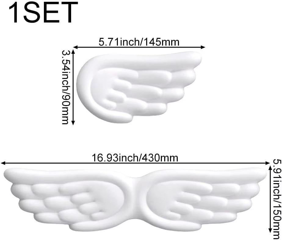 Angel-Wing wrist rest specifications with dimensions: keyboard rest 430×150mm, mouse rest 145×90mm, pad height 20-30mm